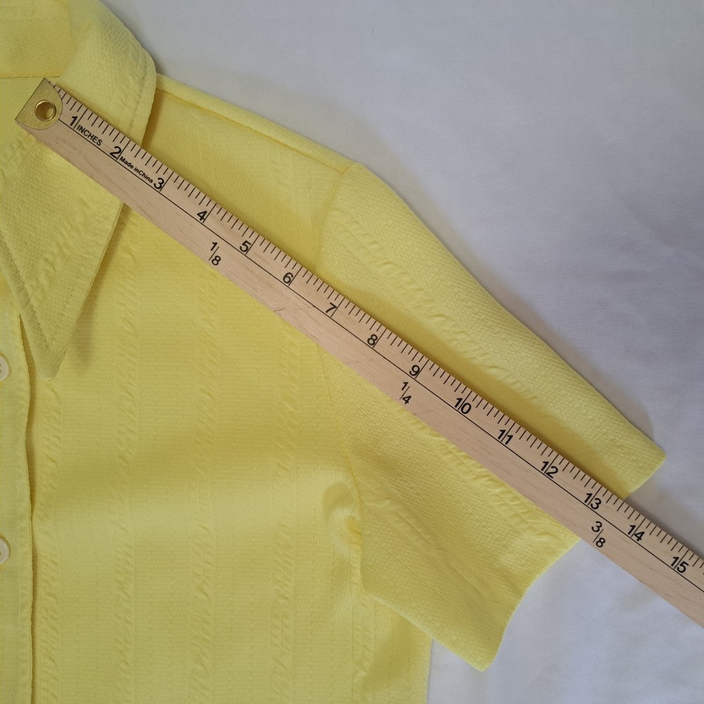 Vintage‎ 70's Yellow M Dagger Point Collar Button-Up Blouse Retro Bright Disco - Picture 4 of 5